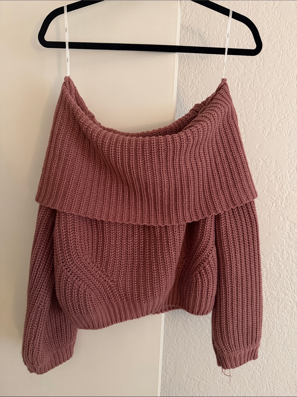 Lulu's Mauve Off-the-Shoulder Ribbed Knit Sweater